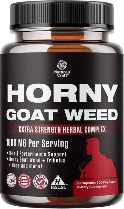 Horny Goat Weed Extract Complex - Invigorating Blend with Tribulus Saw Palmetto L Arginine and Tongkat Ali Extract and Maca Root for Men and Women for Enhanced Energy and Stamina - 30 Servings