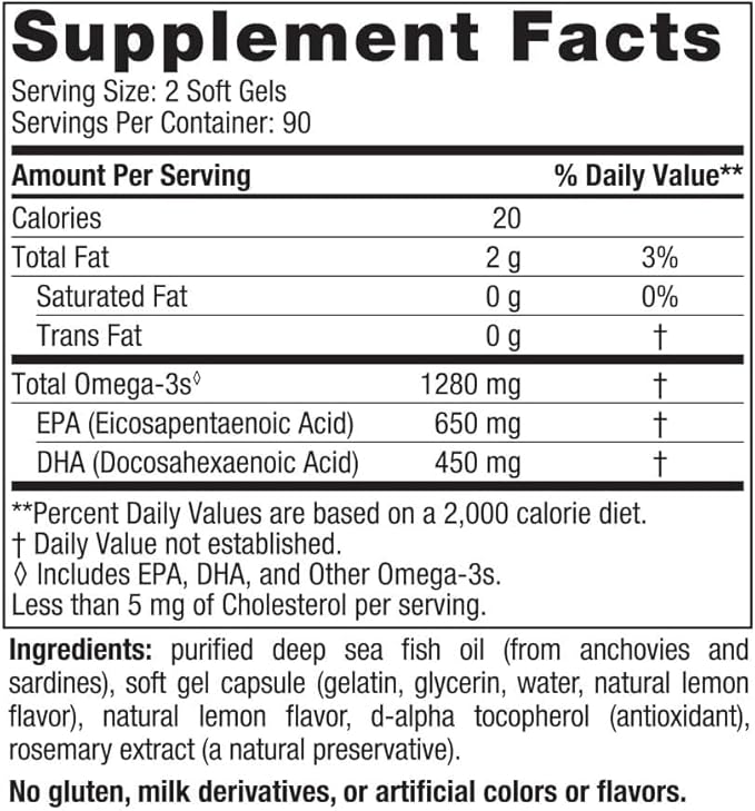 Ultimate Omega, Lemon Flavor 180 Soft 1280 mg Omega-3 - Omega-3 Fish 90 Servings