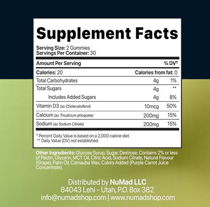 GUMMIES CA+D3, 60 Gummies Calcium D3, Grape
