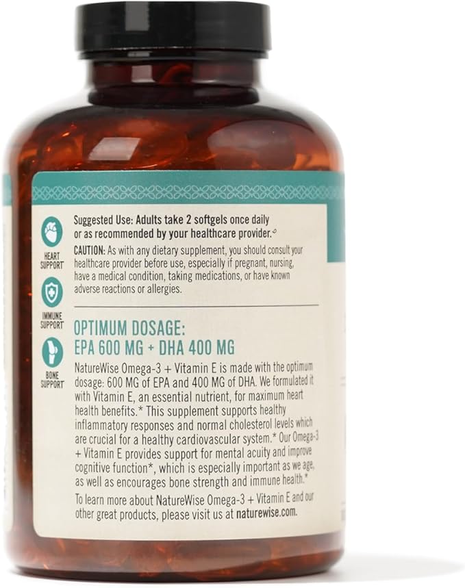 NatureWise Extra-Strength Omega 3 Fish Oil Supplement 1000mg per 600 EPA 400 DHA 180 Softgels[3-Month Softgels[3-Month Supply]