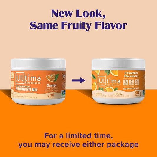 Ultima Replenisher Daily Electrolyte Powder Drink Mix – Orange, 30 Servings – Hydration Powder with 6 Key Electrolytes and Trace Minerals – Keto Friendly, Vegan, Non-GMO and Sugar-Free