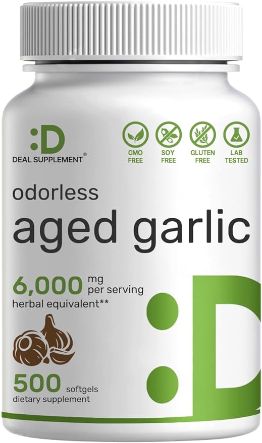 DEAL SUPPLEMENT Odorless Aged Garlic Pills, 6,000mg Per 500 Softgels 24:1 Garlic