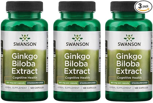 Swanson Ginkgo Biloba Extract 24% 60 120 Capsules (3 Pack)