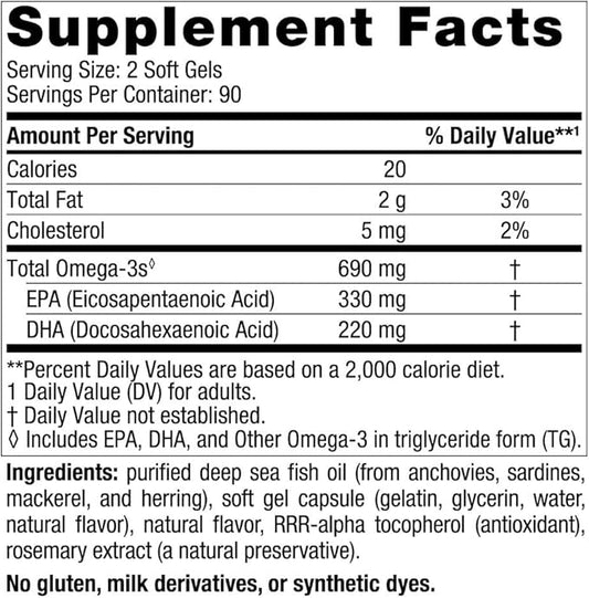 Nordic Naturals Omega-3, Lemon Flavor 180 Soft 690 mg Omega-3 - 90 Servings