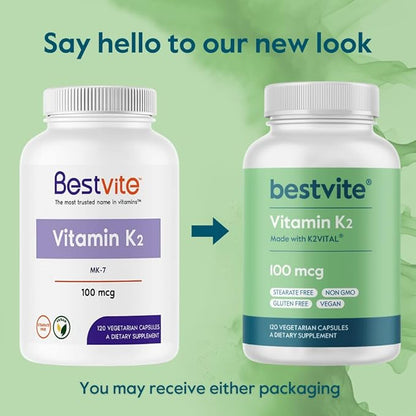 BESTVITE Vitamin K2 100 mcg as MK-7 w/Patented K2VITAL (120 (120 Vegetarian