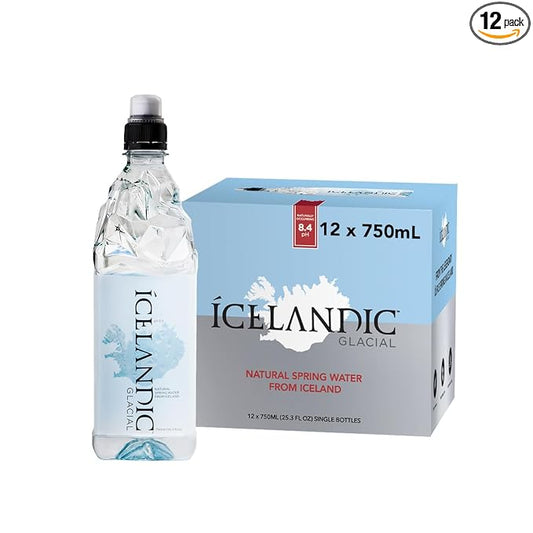 Icelandic Glacial Natural Spring Alkaline Water, 750 ml / 25.3 Fl Oz (Pack of 12)