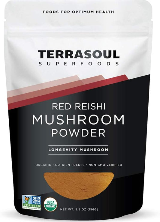 Terrasoul Superfoods Organic Reishi Mushroom Powder (4:1 Extract), 5.5 Oz, Immune Support, Stress Relief, Better Sleep, Embrace The Power of Adaptogenic Mushrooms