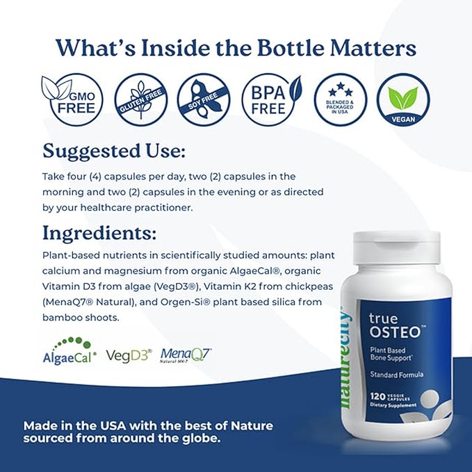 True-Osteo Plant-Based Supplement for Bone Strength D3, Vitamin K2, Silicon| (360 Capsules)