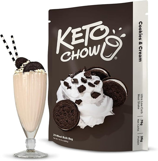 Keto Chow Cookies & Cream | Keto Meal Replacement Shake Powder | Nutritionally Complete | Low Carb | Delicious Easy Meal Substitute | Protein Rich You Choose The Fat | 21 Meal Serving