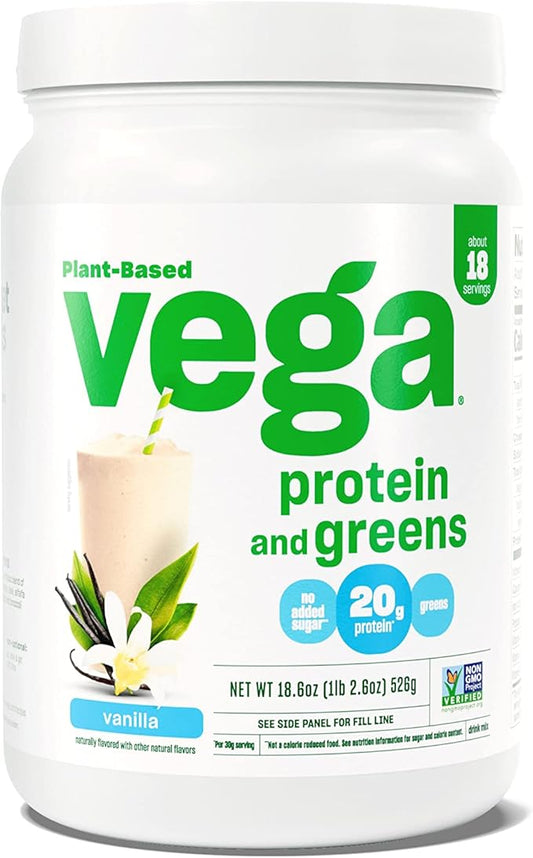 Vega Protein and Greens Protein Powder, Vanilla 20g Plant 1.2 lbs