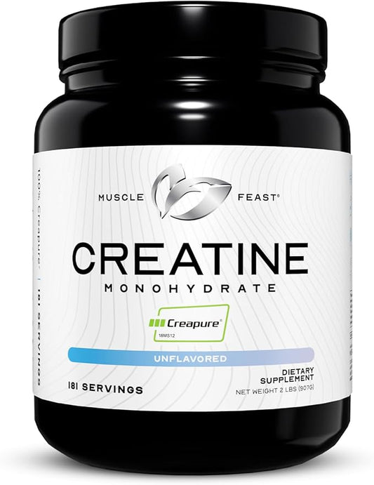 Muscle Feast Creapure Creatine Monohydrate Powder | Premium Pre-Workout or Post-Workout | Easy to Mix, Gluten-Free, Safe and Pure, (2lb, Unflavored)