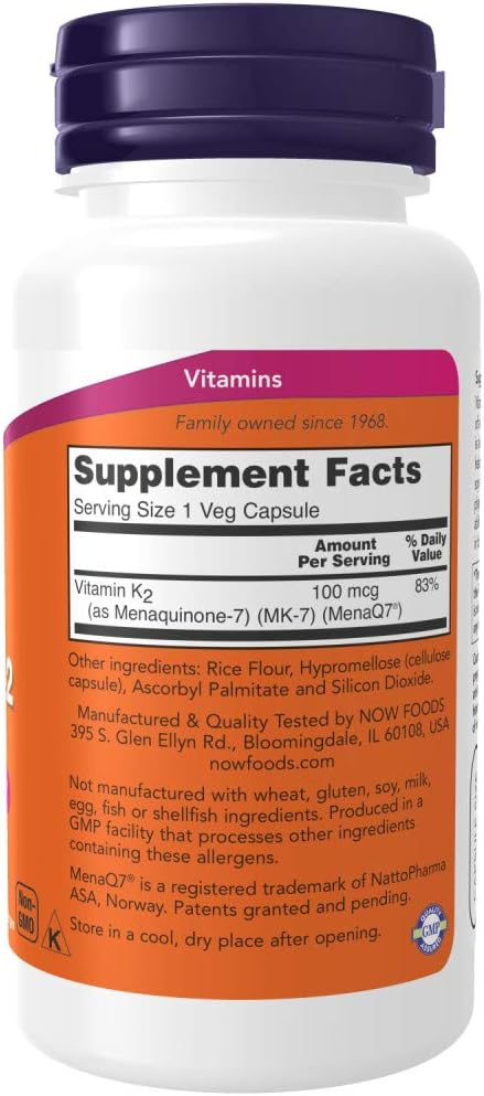 NOW Supplements, MK-7 Vitamin K-2 100 120 Veg