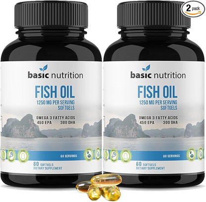 Fish Oil with Omega 3 Fatty Acids 1250mg Fish 450mg EPA, 300mg DHA 100% Hormone