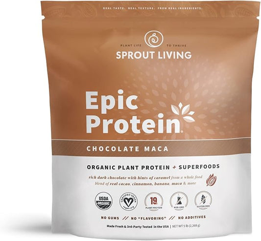 Sprout Living Epic Protein, Plant Based 20 Grams (5 Pound, 60 Servings)