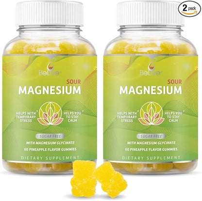 BeLive Magnesium Gummies 200mg - 60 Ct | Magnesium Glycinate Supplements for Relaxation, Stress Relief, and Sleep for Adults & Kids - Tasty and Tangy Pineapple Flavor (2)