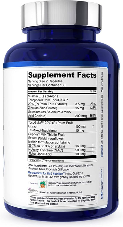 1MD LiverMD - Liver Support Supplement | Siliphos Milk Thistle Extract - Highly Bioavailable, for Liver Support | 60 Capsules (2-Pack)