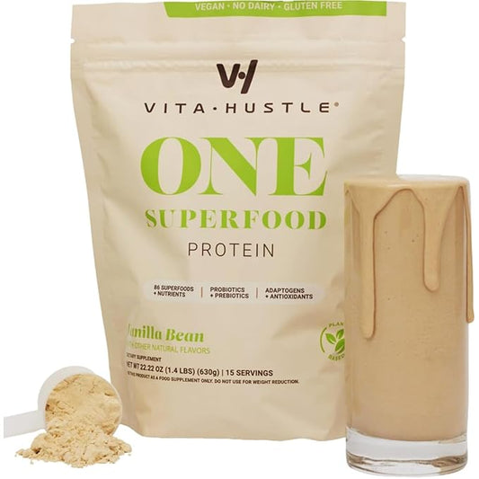VitaHustle ONE Superfood Protein All-in-One Nutrition 20g Vanilla 86 Superfoods, 15 Servings