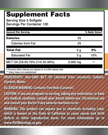Amazing Formulas MCT Oil Supplement | 1000 Mg Per Serving | 300 Softgels | Non-GMO | Gluten-Free | Made in USA