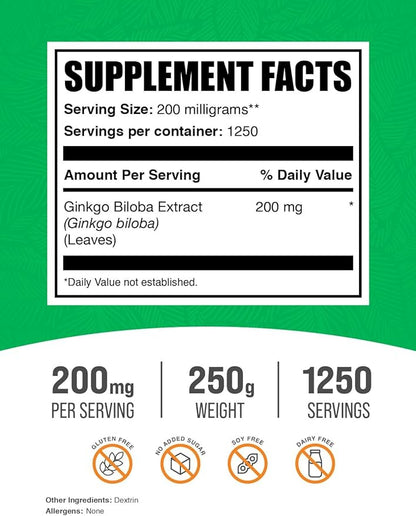 BulkSupplements.com Ginkgo Biloba Extract Powder 120mg - 120mg per 250g (8.8 (8.8 oz)