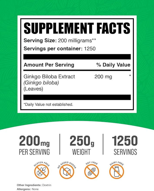 BulkSupplements.com Ginkgo Biloba Extract Powder 120mg - 120mg per 250g (8.8 (8.8 oz)