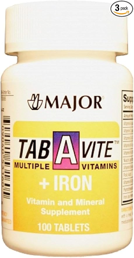 Major Tab-A-Vite with Iron Tablets 100 Count (3 Pack)