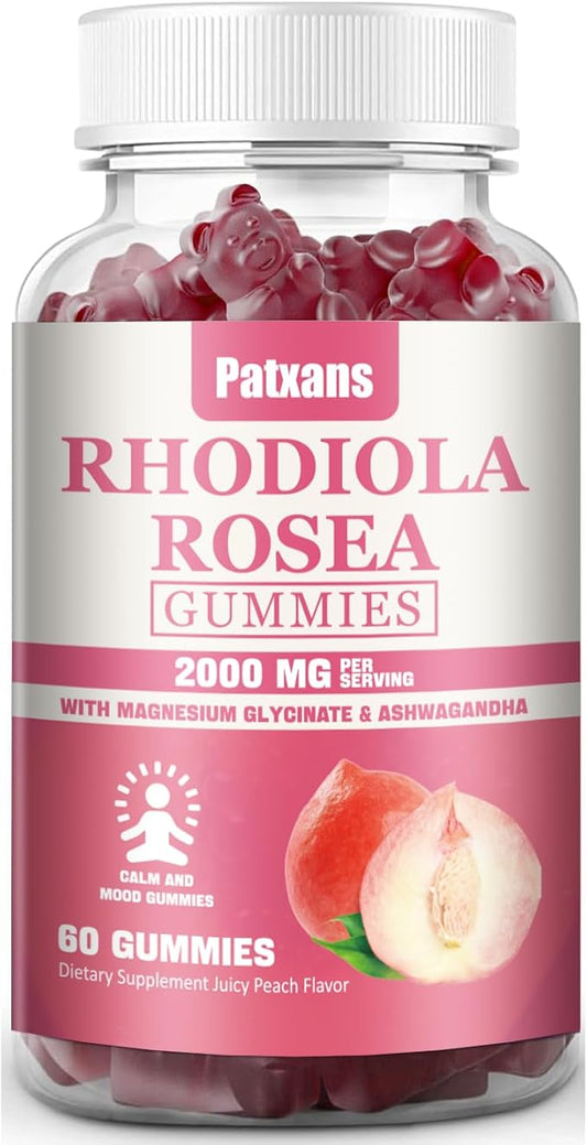 1 Pack 2000MG Sugar Free Rhodiola Rosea Gummies-Rhodiola Supplement ＆ Cortisol Reducer for Endurance, Mood ＆ Stress, Sleep ＆ Fatigue Relief Support, Non-GMO, 60 Tablets Vegetarian Chews