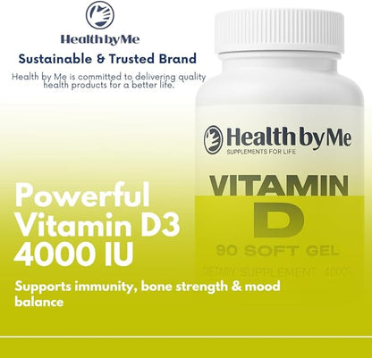 Vitamin D3 4000 IU Softgels | 180 Counts High Potency Vitamin D Supplement for Immune Support, Bone Strength, Muscle Function & Positive Mood Balance