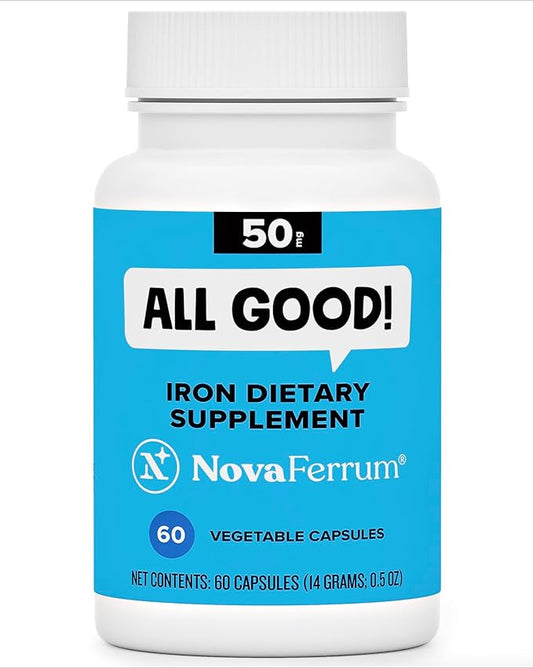 NovaFerrum All Good | Iron Capsule Supplements for Adults | Anemia | 50mg of Iron | 60 Servings | Sugar Free | Vegan | Gluten Free