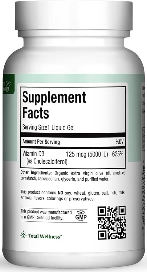 Vitamin D3 5000 IU Softgels 125 mcg D3 Vitamin 5000 IU 5000 IU 3 VIT (180 Count)