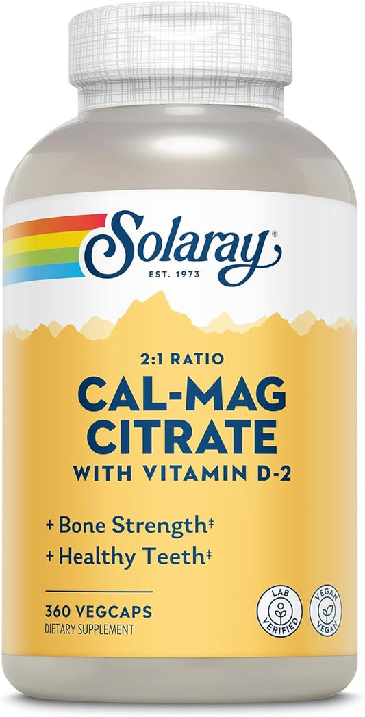 Solaray Calcium Magnesium Citrate 2:1 Ratio D2, Healthy 60 Serv, 360 VegCaps