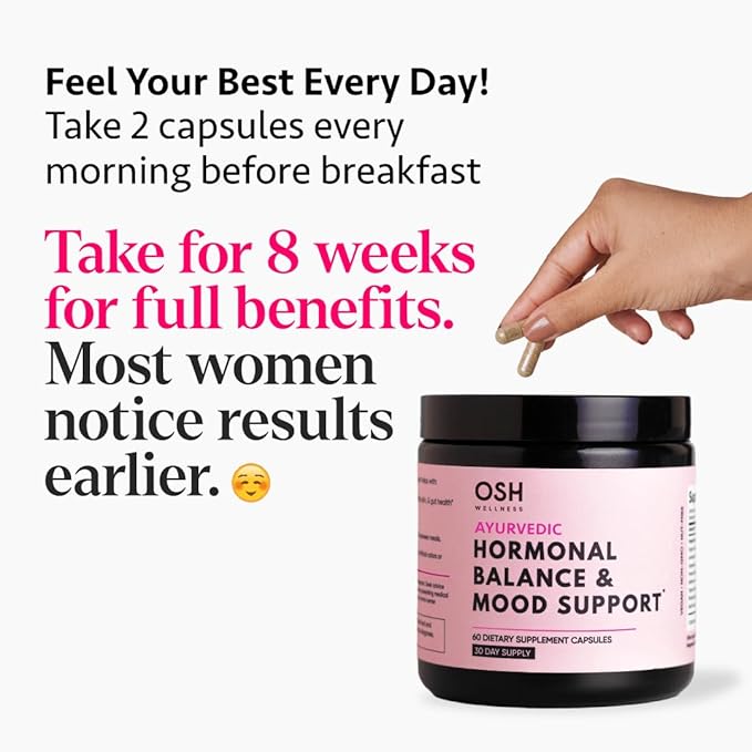 Ayurvedic Hormone Balance for Women | Cortisol Manager | Regulates Estrogen | Ashwagandha, Rhodiola, & Shatavari | Mood, Energy, & Sleep Support | Stress Relief | Made in USA | 60 Ct. - OSH Wellness