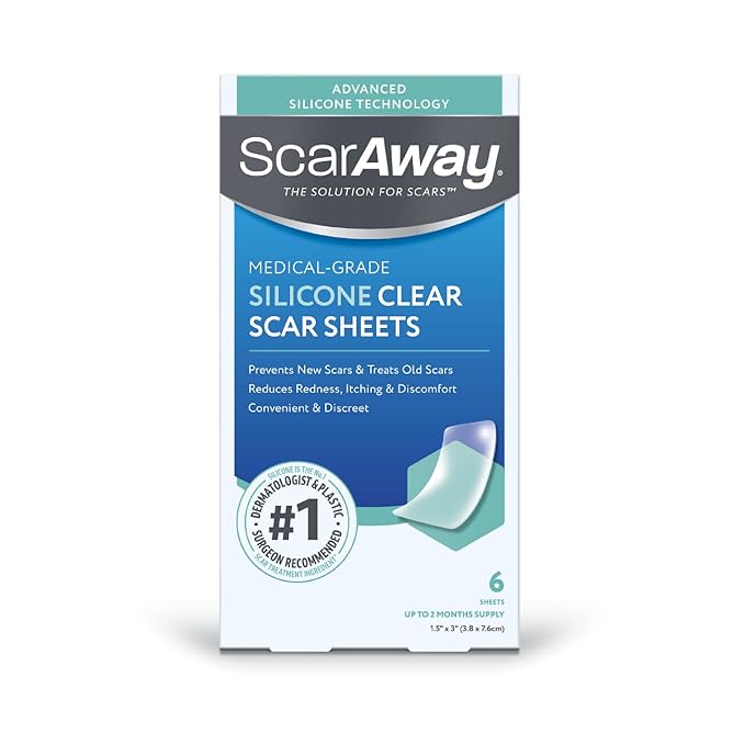 ScarAway Advanced Clear Silicone Scar Sheets, (1.5" x 3") Scar 6 Clear
