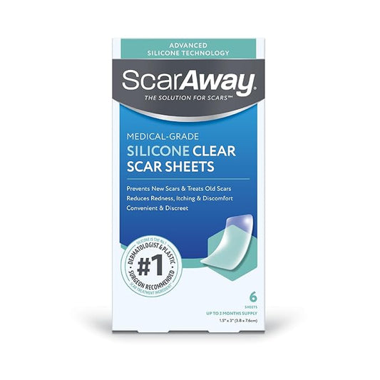 ScarAway Advanced Clear Silicone Scar Sheets, (1.5" x 3") Scar 6 Clear