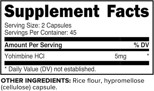 PrimaForce Yohimbine HCl 2.5mg, 90 Capsules - Non-GMO and Gluten Free Supplement
