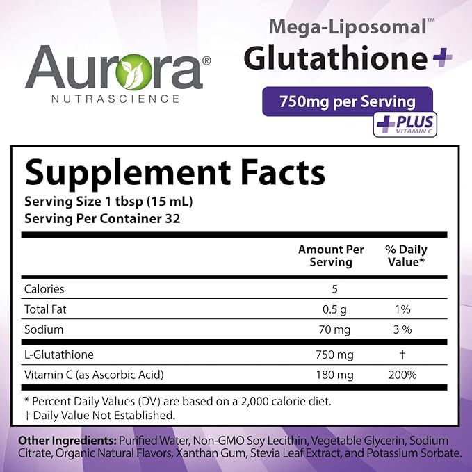 Aurora Nutrascience, Mega-Liposomal Glutathione+ Vitamin C, 750 mg Serving,16 fl (480 mL)