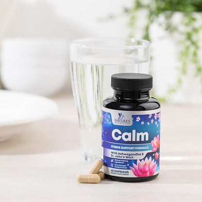 Stress Support Supplements for Mood & 5-HTP, L-Theanine 60 Capsules