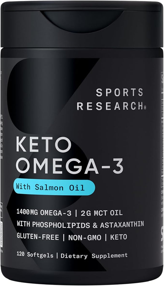 Sports Research Keto Omega Fish Oil with Wild Sockeye Salmon, Antarctic Krill Oil, Astaxanthin & Coconut MCT Oil - 1200mg of EPA & DHA per Serving | Keto Certified & Non-GMO Verified (120 Softgels)