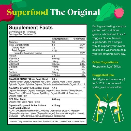 Amazing Grass Greens Superfood Powder: Greens 15 Servings