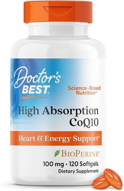 Doctor's Best High Absorption CoQ10 with BioPerine, Gluten Free, Naturally Fermented, Heart Health, Energy Production, 100 mg, 120 Count