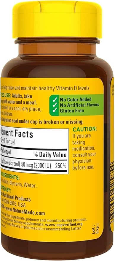 Nature Made Vitamin D3 2000 IU Liquid Softgels 90 ea (Pack of 2)