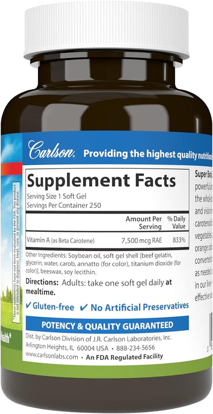 Carlson - Super Beta Carotene, 25000 (15 mg), 250 Softgels