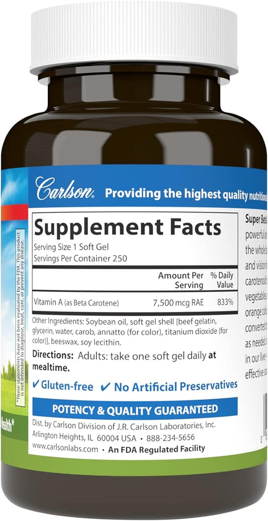 Carlson - Super Beta Carotene, 25000 (15 mg), 250 Softgels