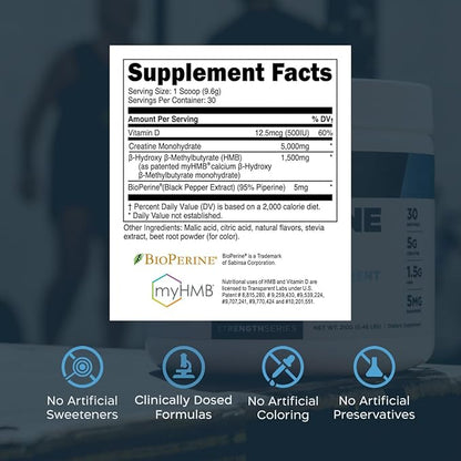 Transparent Labs Creatine HMB - Creatine Monohydrate Powder with HMB for Muscle Growth, Increased Strength, Enhanced Energy Output, and Improved Athletic Performance - 30 Servings, Tropical Punch