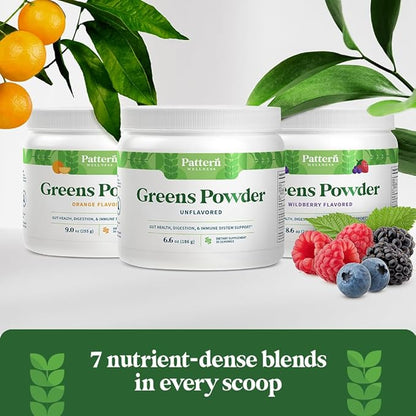 Pattern Wellness Greens Powder Superfood 30 Servings 16oz (Unflavored)