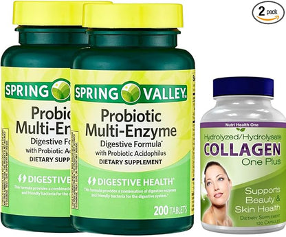 Spring Valley® Probiotic Multi-Enzyme Digestive Formula 200 ct. 400 ct (1) Collagen 30 Capsules