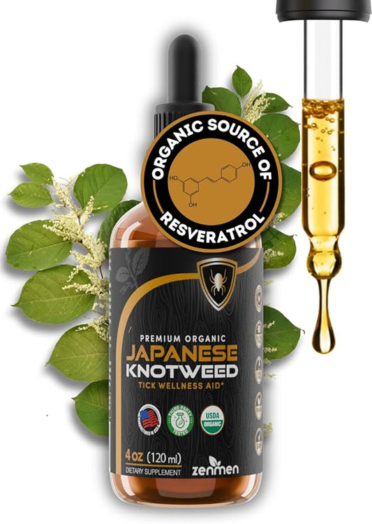 Japanese Knotweed Premium USDA Organic 3rd Party Tested Tincture 120ml/4oz - High Amounts of Resveratrol - Tick Wellness Aid and Immune Support Supplement - Made in The USA