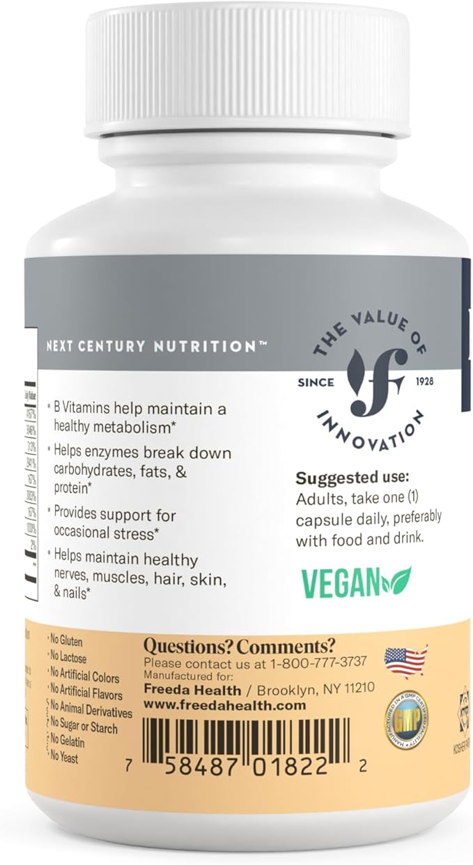 FREEDA Vitamin B Complex B-50 - B1 Vitamin B2 Vitamin B3 Vitamin B6 Vitamin B12 Plus (250 Capsules)