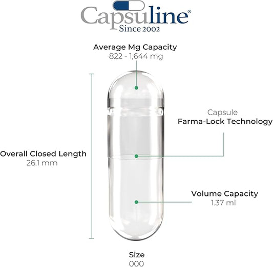 Capsuline Size 000 Gelatin Empty Capsules, 10000 Count, Empty Gel Pill Capsules, DIY Pure Bovine Pill Capsule Filling, Empty Caps, Kosher, Gluten Free and Non-GMO Certified, Clear