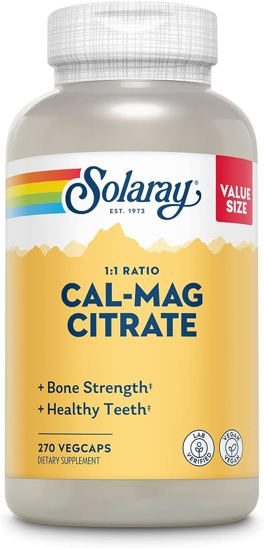 Solaray Calcium Magnesium Citrate 1000mg 1:1 60-Day Guarantee, 45 Servings, 270 VegCaps