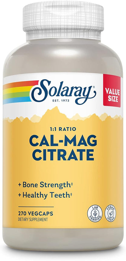 Solaray Calcium Magnesium Citrate 1000mg 1:1 60-Day Guarantee, 45 Servings, 270 VegCaps